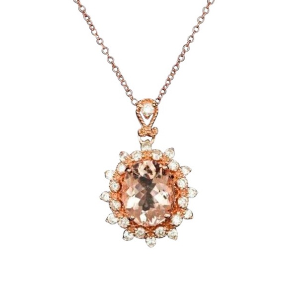 3.65Ct Morganite & Diamond 14KR Gold Necklace